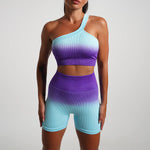 Seamless Tight Yoga Sets Sports Fitness Gradient Single Shoulder Bra High Waist Hip Lifting Pants Suits Wokout Gym Running Sets