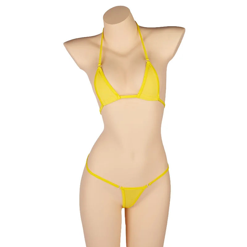 DEKAWomen Solid Transparent Micro Bikini Set Bandage Thong Underwear G-String Bra Mini Swimsuit Brazilian Swimwear Sleepwear
