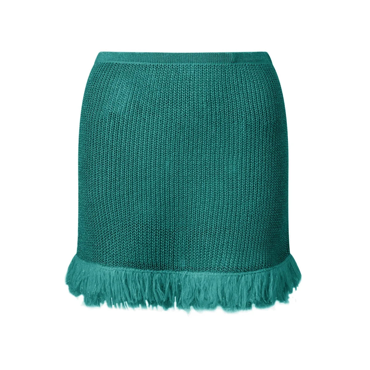 Summer Women's Knit Mini Skirt Solid Color Plush Tassel Trim Pencil Skirts Going Out Bohemian Beach Sexy Skirts