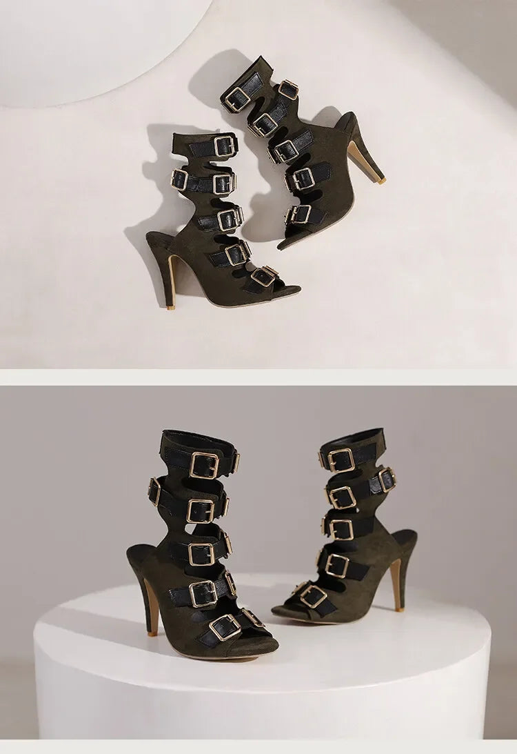 10cm Ultra High with Open Toe Multiple Buckle Strap Belt Sexy Club High Heels Summer Shoes Gladiator Cool Boots Sandals Women