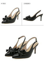 Big Size 42 Summer Elegant Beige Slingback Pumps Sexy Pointy Toe Black Thin High Heels Shoes Women Bow Knot Office Lady Shoes