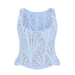 Lace Double Layer Fitted Corset Casaul Style Waist Trainer Mesh Solid Color Hollow Out Backless Suspenders Sleeveless Top CSSX
