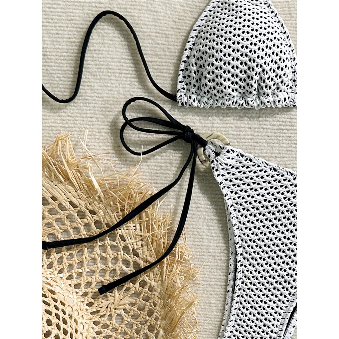 Wrinkled Halter Two-Pieces Bikini Set Bikini Female Swimsuit Women Swimwear Strappy High Cut Leg Bathing Suit Bather Swim V7043