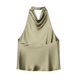 Women's Fashionable Sleeveless Halter Neck Top With Silk Satin Cowl Backless Sleeveless Blouse For Women Elegant Summer Top 3QM8