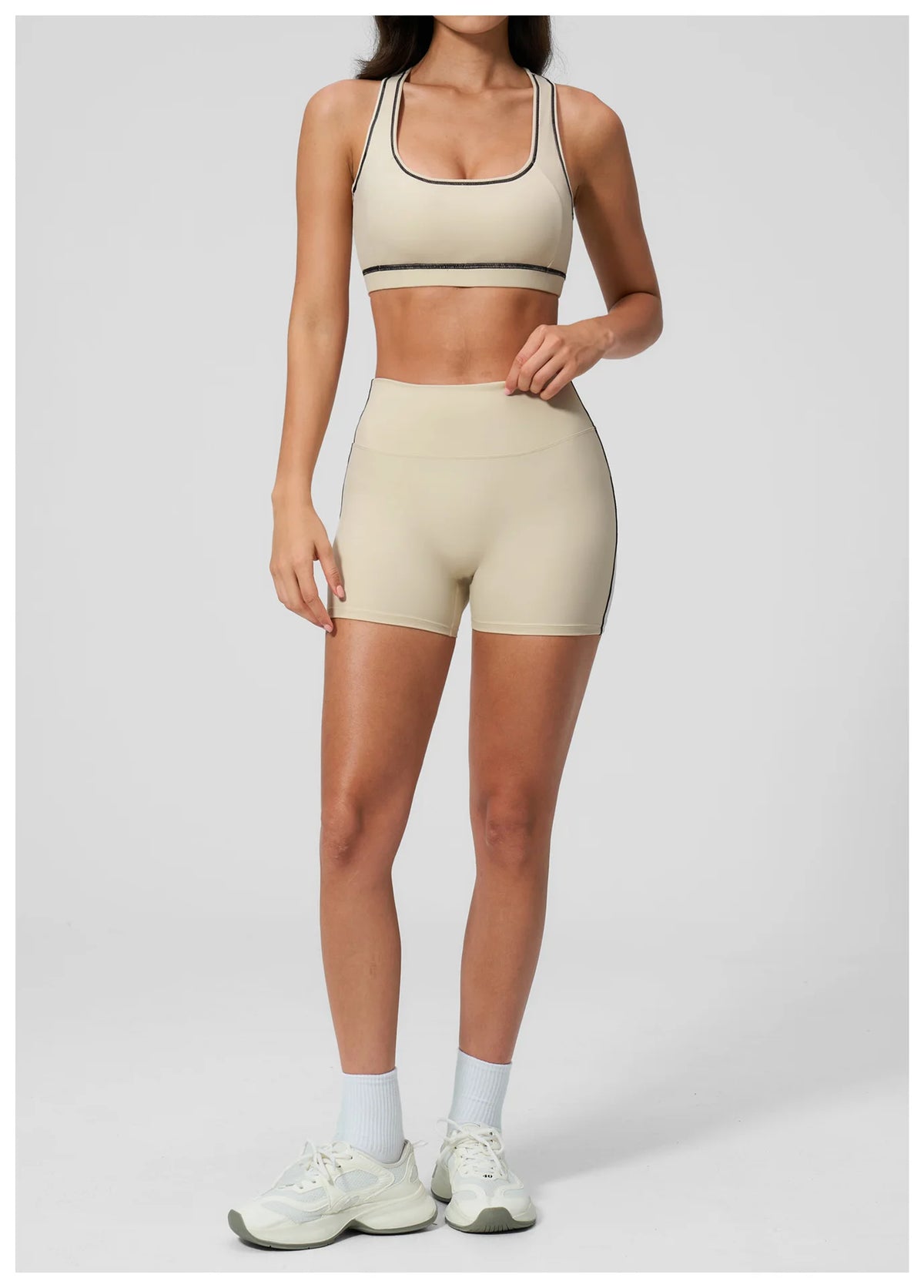 Summer New Color Contrast Yoga Set Women Tight I-shaped Back Sports Bra Versatile Fitness Suit High Waist Shorts Workout Clothes