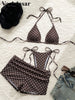 S - XL With Shorts Polka Dot Halter Bikini Female Swimsuit Women Swimwear Three-pieces Bikini Set Bather Bathing Suit Swim V8292