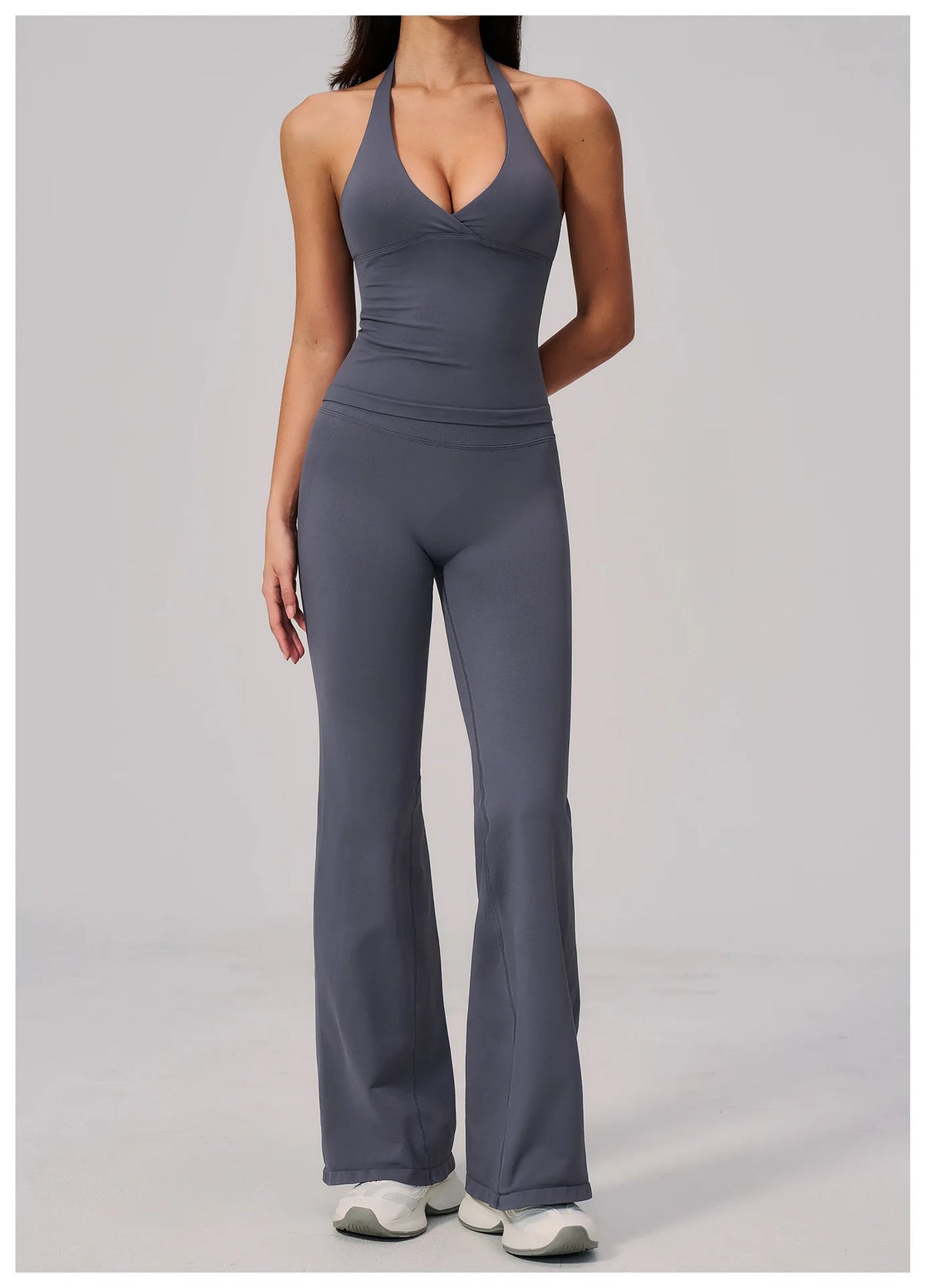 V-neck Yoga Sets Women Seamless Slimming Sports Tank Top High Waist Wide Leg Pants Fitness Suit Outwear Gym Running Tracksuit