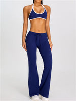 Breathable Yoga Suit for Women Color Contrast Shockproof Sports Bra Drawstring High Waist Pants Gym Running Fitness Suits