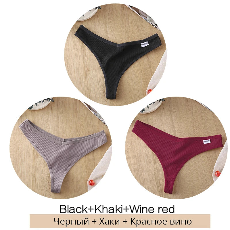 3Pcs/Set Women Cotton Thongs Panties Sexy Low Waist G-String Briefs Ladies Brazilian Lingerie Girls Breathable Intimates Bikini