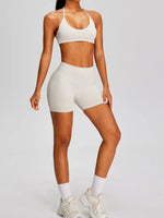 Spring Summer Seamless Yoga Sets Women Hanging Neck Back Criss Cross Sports Bra Gym Exersize Suit Outwear Gym Running Tracksuit