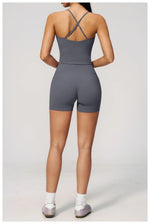 New Yoga Sets Women V Neck Back Criss Cross Sports Tank Top High Waist Butt Lift Shorts Fitness Suit Gym Running Workout Clothes
