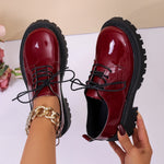 Women Patent Leather Platform Oxford Shoes Lace Up Chunky Lug Sole Round Toe Retro Sweet Cool Casual Dress Shoes