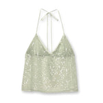 Women Sequins Tank Tops V-Neck Tie-Up Halter Neck Casual Vest Summer Sleeveless Crop Tops Streetwear