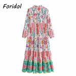Foridol Floral Print Casual Boho Shirt Dress Maxi Long Autumn Winter Long Sleeve Dress Vestidos 2025 Button Up Dress