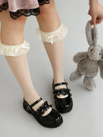 2026 Plus size 47 Sweet Blue Lace Ruffles Mary Janes Shoes Women Gothic Black Bow Knot Cute Lolita Cosplay Flats Casual Shoes