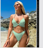 New Sexy Black Bikini Set Women Metal Ring Push Up Bra High Waist Swimsuit Summer Bathing Suit Vacation Two Piece Swimwear