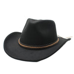 Women Men Retro Felt Jazz Hats Classic Cowboy Hats Wide Brim Cowgirl Sun Hats with Decorative Band