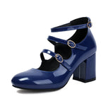 Brand New Big Size 43 Sweet Red Mary Jane Pumps Lovely 7cm High Heels Buckle Straps Party Shoes Black Office Lady Shoes Women