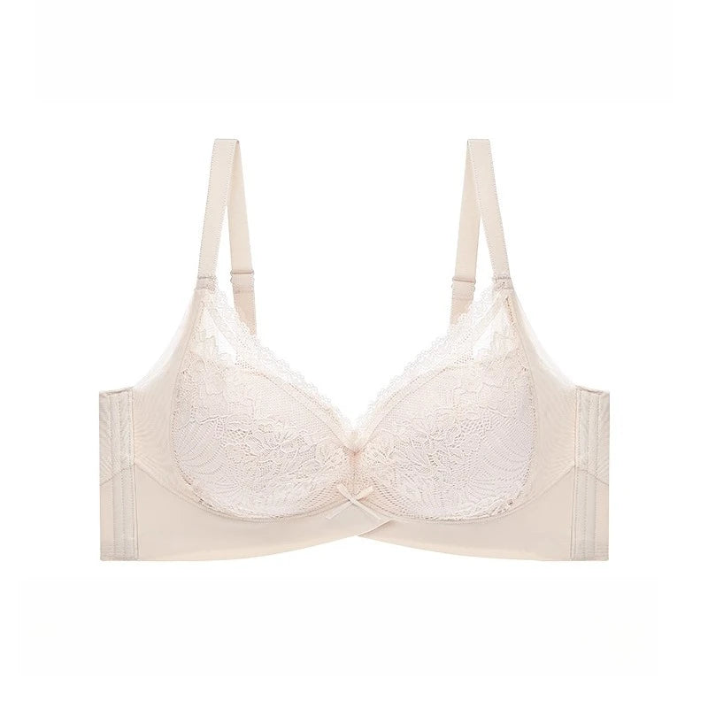 Women's Thin Push-Up Bra Seamless Back Minimizes Side Bulges Uplift Support Underwear Elegant Lace Top Up Bra Autumn New