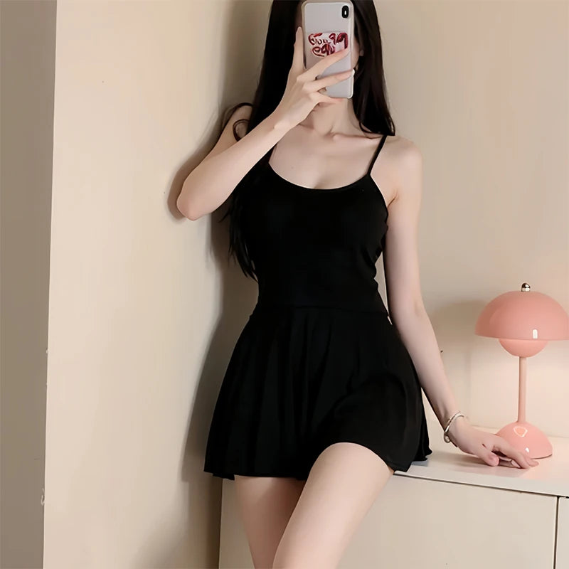 Women Sexy Halter Backless Slim V-neckMini Dress SmoothAllure Pleated Micro MINI Dress Fashion Uniform Party Night Outfits