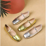 2025 Elegant Woman Square Toe Lolita Lady Barefoot Boat Gold Flats Elegant Soft Sole Ballerina Party Mary Jane Shoes