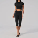 Color Blocked Yoga Suit Women Tracksuit Short Sleeve Shock-absorbing Sports T Shirts High Waist Pants Gym Running Fitness Suits