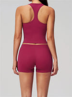 Gym Women Yoga Sets Women Brushed Square Neck Slim Sports Tank Top Fitness Suit Outwear Running High Waist Shorts Tracksuit