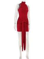 Ahagaga Fashion Women's Mini Dresses Solid Halter Turtleneck Sleeveless Sheath Slim Fit Bodycon Regular Causal Vestidos Robes