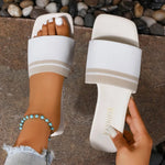 Leisure Flat Bottom Sandals Women's New 2026 Square Head Low Heel Solid Color Casual Large Size Beach Slippers