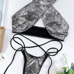 Bikini 2026 Sexy Bronzing Snakeskin Bandage Cross Halter Swimwear Swimsuit Women Bikinis Set Bathing Suit Beach Bikini Female