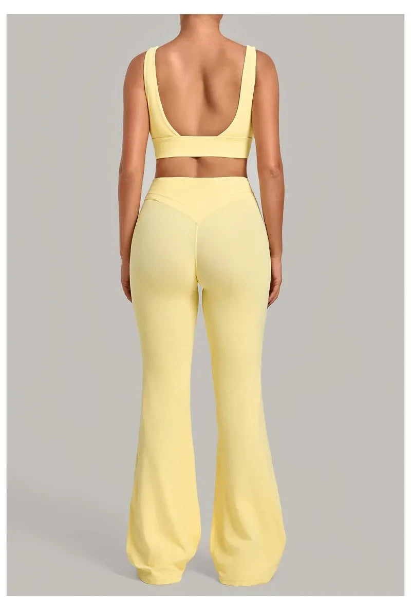 Women's Seamless Yoga Sets Sports Fitness Hip-lifting High Waist Flared Pants Backless Bra Suits Training WorkoutLeggings Sets
