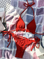 2026 Ribbed Ruffled Frilled Brazilian Bikini Women Swimsuit Female Swimwear Two Pieces Bikini Set Halter Bathing Suit Swim Lady