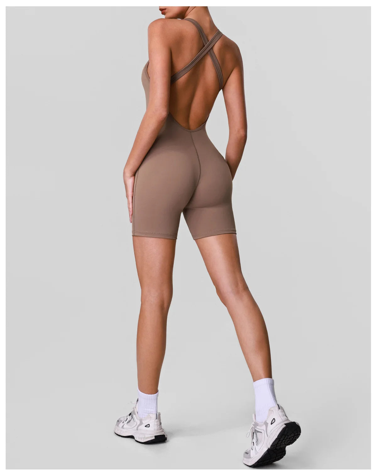 Cross Back V-neck Short Yoga Jumpsuit Women Quick Drying Solid Sleeveless Sports One Piece Suit Outdoor Recreation Bodysuits
