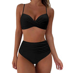 2026 Black Sexy Based Print Split High Waist Bikini Swimsuit For Women Two Piece Solid Color Swimwear Woman Push Up
