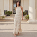 Women Ruched Cocktail Dress Elegant Party Bodycon Dresses Female Long Dress Summer Sleeveless Backless Solid Dress Vestidos