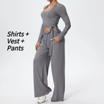 3 Pcs Women's Seamless Yoga Set Sports Fitness Gym Slim-Fit Long Sleeve & Tank Top Suits Workout Running Training Sets