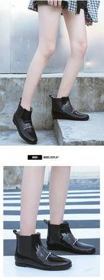 Women Rainning Boots Fashion Ladies Walking Waterproof Ankle Rubber Rainboots Casual Thick Bottom Low Heel Short Boot 2024