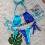 Splicing Halter Jewelled Diamond Bikini 2025 Women Swimsuit Female Swimwear Two Pieces Bikini Set Hollow Out Bathing Suit Swim