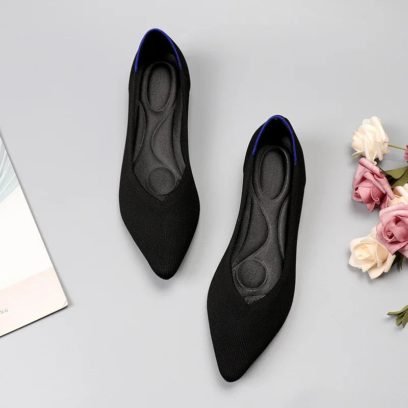 Women's Shoes Mesh Breathable Pointed Toe Flat 2026 Fashion Soft Bottom Knitted Shoes Female Casual Slip on Footwear Loafers