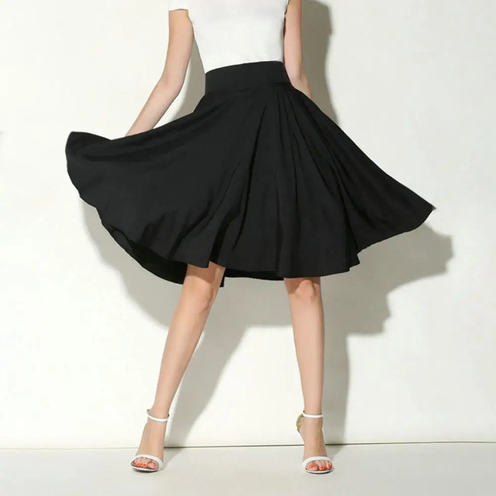 Women Skirt Elastic High Waist A-Line Style Skirt Solid Color Large Hem Skater Skirt Bohemia Style Skirts Women's skirt