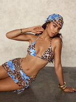 Sexy Pink Floral Leopard Print Bikini 2026 Women Push Up Mesh Skirt Band 4 Piece Swimsuit Beach Bathing Suit Holiday Swimwear