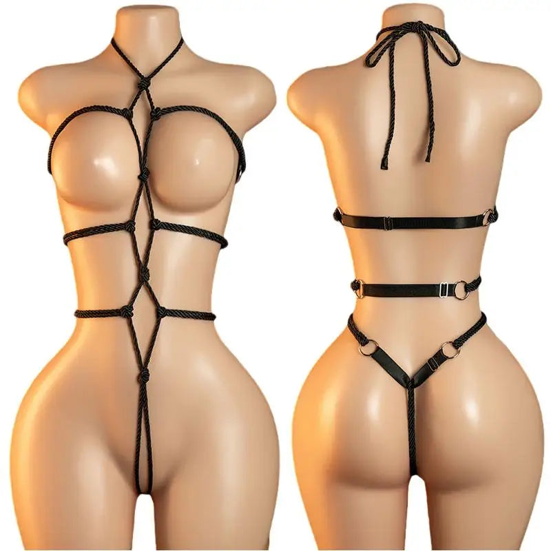 Women's Sexy Lingerie Erotic Backless Hanging Neck SM BodysuitSee Through Bra Lingerie Set Cosplay Hot Ultra-Thin Body Suit