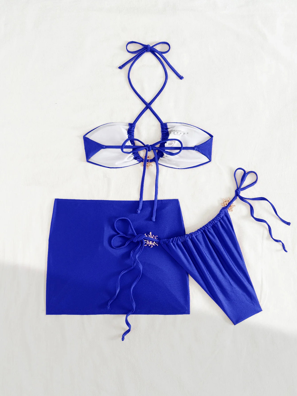 DEKA Women 3 Pieces Cross Halter Bandage Bikinis Set Skirt Swimwear High Waist Drawstring Swimsuit Summer Biquini