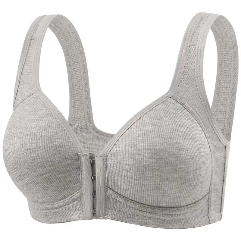 Women's Bra Wire-Free Front Closure Solid Color Full Coverage Fixed Cups More Considerate for Middle-Aged And Elderly Individual