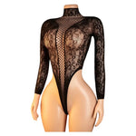 Sexy Lingerie Mesh Backless Open Bra Body Suits Erotic CostumeSee Through Hollow Full Sleeves Jumpsuit Black Plus Size Underwear