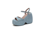 2025 New Summer Women High Heel Shoes Platform Square High Heel Ladies Sandals PU Leather Open Toe Buckle Dress Women Shoes