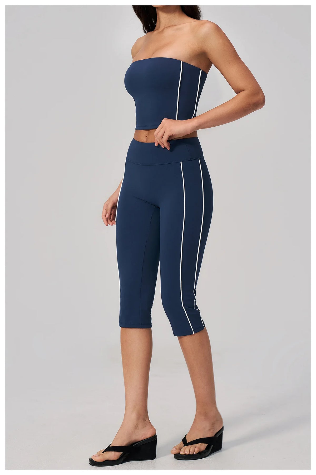 Color Blocked Strapless Yoga Suit 2 Pieces Women Sports Bra High Waist Leggings Fitness Suit Outwear Running Push Up Tracksuit