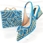 Doershow nice African Shoes And Bag Matching Set With GOLD Hot Selling Women Italian Shoes And Bag Set For WeddingHKK1-17