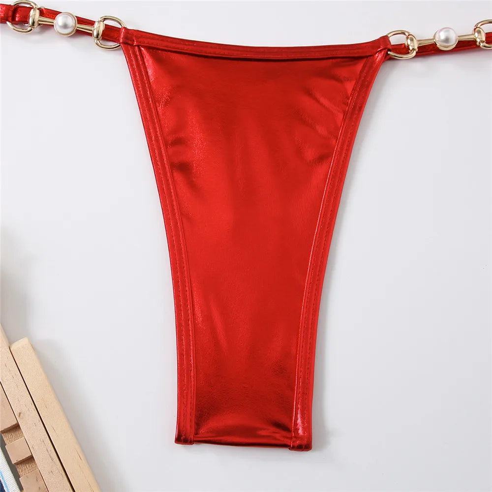 Shiny Red String Halter Triangle Micro Bikinis Sets Sexy Swimsuit Women Thong Bathing Suit Lace-up Bikini 2026 Mujer Biqiunis