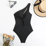 Vintage Black Swimwear Women 2026 Sexy One Shoulder Front Cross Hollow Out Slim One Piece Swimsuit Beach Bathing Suit Monokini